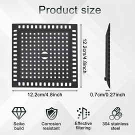 JAONLD Black Hair Strainer Shower 12.3 x 12.3 cm Hair Strainer Shower Large Strainer Shower Drain Hair Shower Strainer Drain Hair Made of Stainless Steel for Bathroom Floor Drain Kitchen Prevents