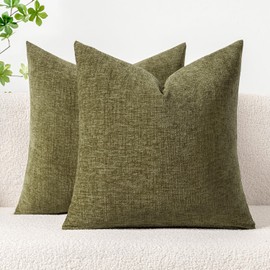 MIULEE Pack of 2 Couch Throw Pillow Covers 18x18 Inch Soft Olive Green Chenille Pillow Covers for Sofa Living Room Solid Dyed Pillow Cases
