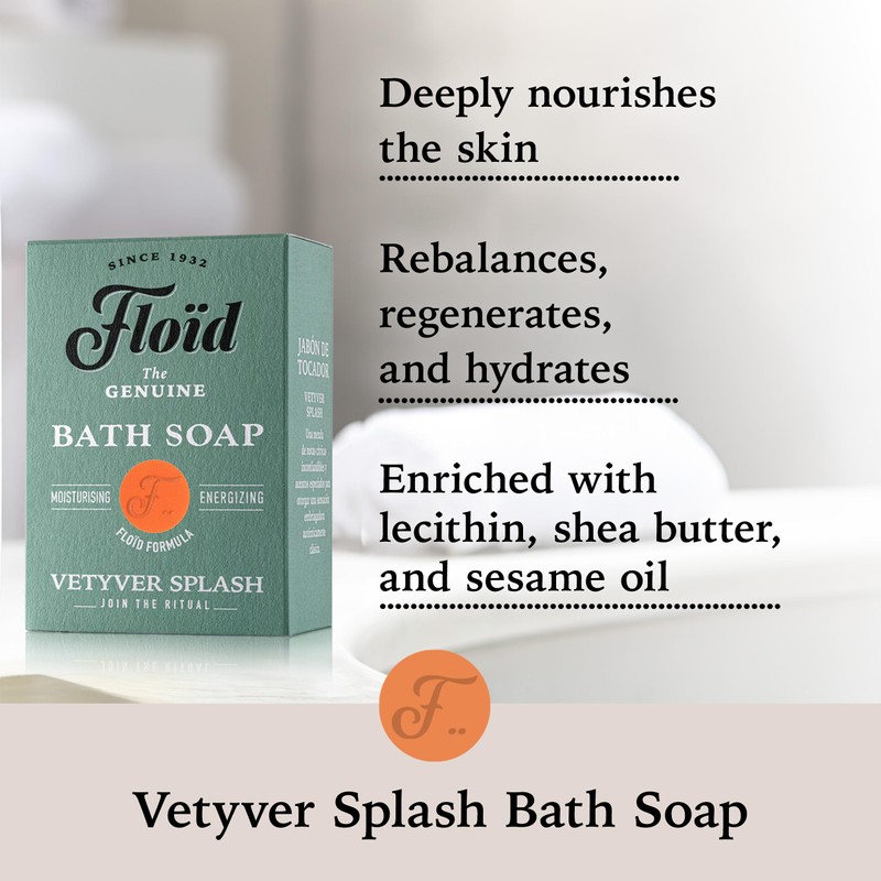 Floid Vetyver Splash Bath Soap, 100% Vegetable Bath Soap Bar
