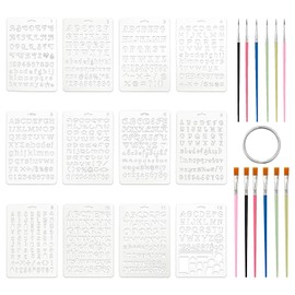 EOWVISN 12 Piece Alphanumeric Templates, Comes With 12 Pieces Paint Brushes And 1 Piece Keychain, Painting Tools, Crafts Painting Accessories, Reusable Drawing Templates