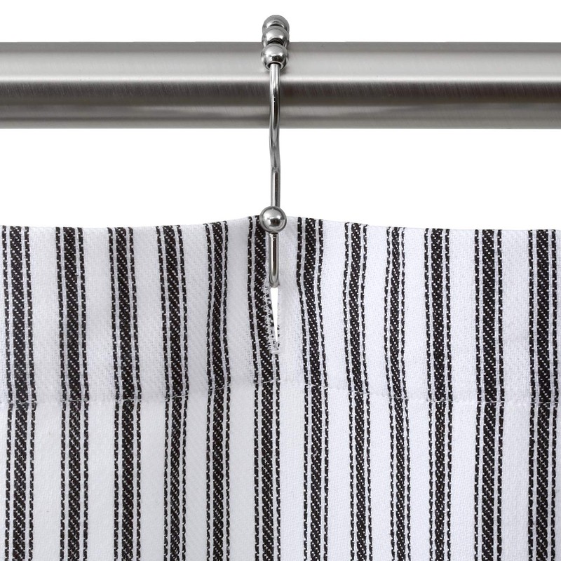 Cackleberry Home Black and White Ticking Stripe Woven Cotton Shower