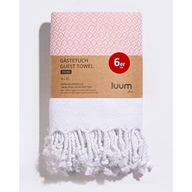 Luum® Set of 6 Hammam Guest Towels, Decorative Towels, Flannels, Face Cloth, Cloth Napkins, Cleaning Cloths, 100% Cotton, Quick-Drying, Lint-Free, Peach 33 x 33 cm, Gift Set Gifts for Women