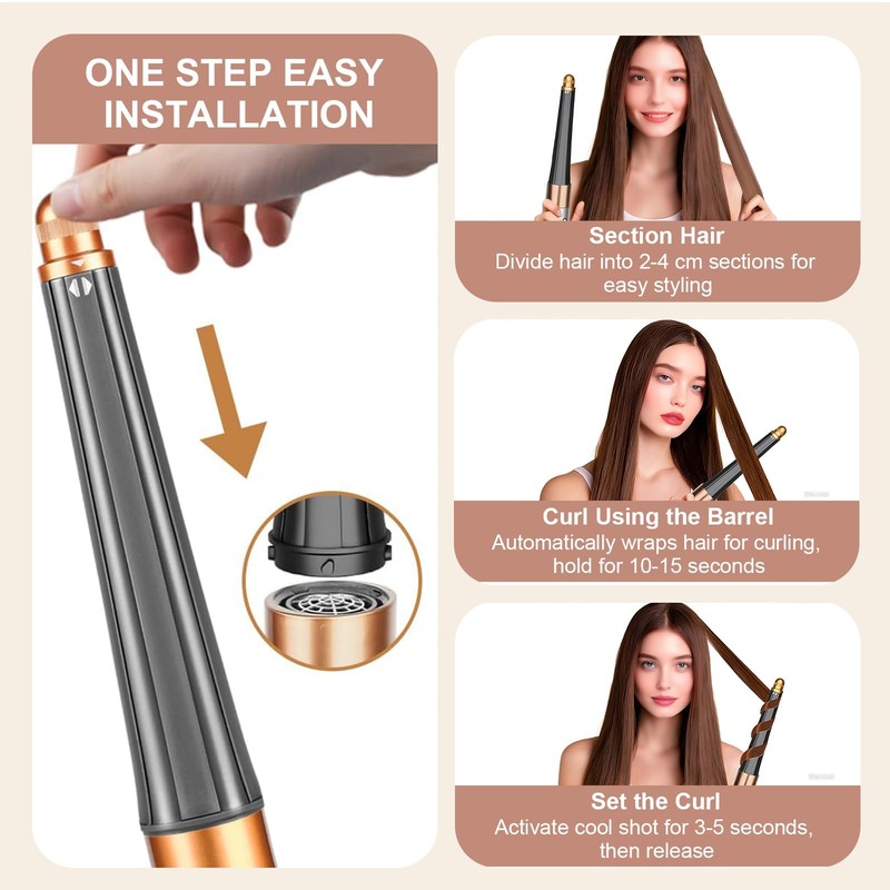 Conical Curling Attachment for Dyson Airwrap, Compatible with HS01/HS05/HS08, for