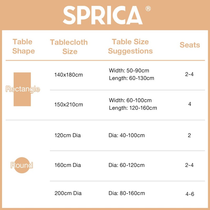 SPRICA Round Tablecloth 120cm Diameter Water Resistant Linen Texture Spill