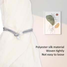 8 Piece Curtain Tiebacks Set - Bead Curtain Holders for Curtains, Woven Curtain Tapes with Drawstring - Decorative Curtains Holder for Home Office and Window Decoration (Grey)