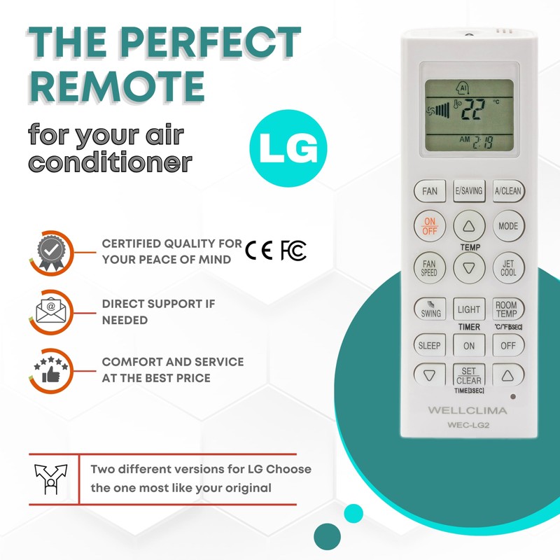 Wellclima Universal Remote Control for LG Air Conditioners, WEC-LG2, Compatible