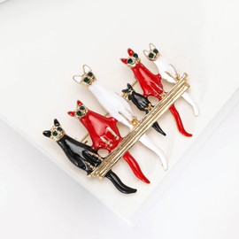 Brooch Pins Cat Enamel Rhinestone Cute Animal Lapel Brooches for Women Fashion Jewelry Clothing Decoration Accessories (White)