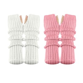Kinretixia 2 Pairs Arm Warmers Cute Women Kawaii Leg Warmers Y2k Arm Warmers for Girls Gothic Gloves Fingerless Knitted Arm Warmers Knitted Warm Weaving Gloves, multicoloured