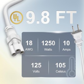 DiCUNO 9.8FT T5 T8 Tube Light Extension Cord with On/Off Switch, US Plug Cable Connector for LED Integrated Single Fixture, Shop Light, Garage, Under Cabinet, White, Pack of 2