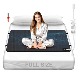 Grounding Mat for Bed, Carbon Fibre + PU Leather Grounding Mattress with Grounding Wrist Straps，2 Cords and Plug for Better Sleep(Full - 27"x 54")