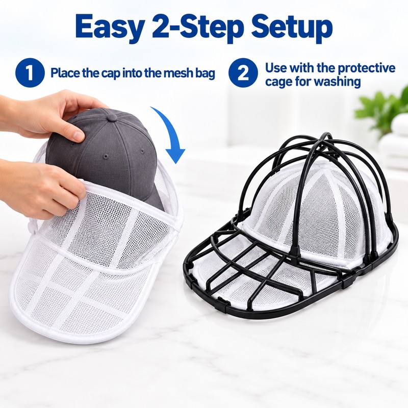 Baseball Cap Washing Cage & Mesh Laundry Bag Set –