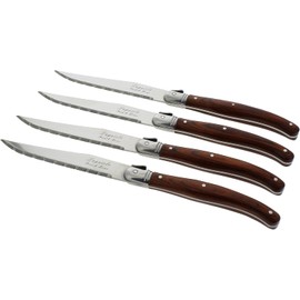 French Home Laguiole 4-Piece Steak Knives (Pakkawood) - Stainless Steel Knives – Smooth Cut Serrated Knife Blade – Dishwasher Safe Steak Knife Set – Luxurious Kitchen Knife Set for Parties…