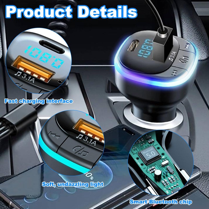 Benaton FM Transmitter Car Bluetooth 5.0, Bluetooth Adapter for Car