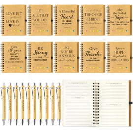 ANGOLIO 40Pcs Christian Gift Set Bulk Bible Verse Bamboo Pens Spiral Religious Notebook with Sticky Notepad Sunday School Gift Notebook for Teacher Student Back to School Supplies Bible Pastor Gifts