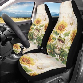FUIALDOLG Automotive Seat Cover Full Set,Frog Sunflower Car Seat Covers Set 3pcs Pack Ultra Soft High Back Car Front Seat Cover Universal Auto Front Seats