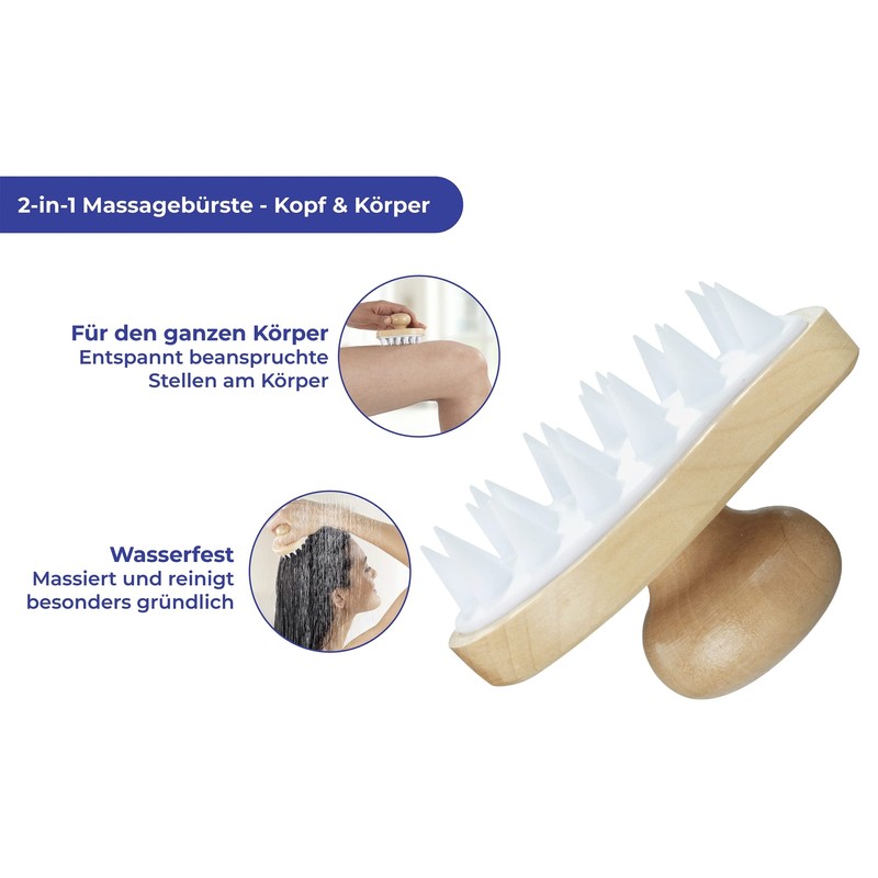 Maximex Wellness Massage Brush 2-in-1 - Waterproof Bath Brush, Wood,