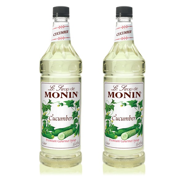 Monin - Cucumber Syrup, Refreshing Sweetness, Natural Flavors, Great for Mocktails, Cocktails, Lemonades, Teas, and Sodas, Non-GMO, Gluten-Free (1 Liter, 2-Pack)