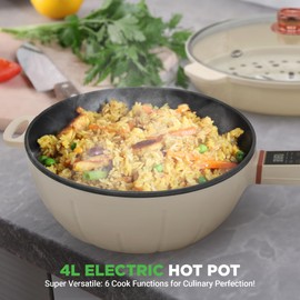 NutriChef 2 In 1 Electric Frying Pan & Steamer 8 Quarts | Portable Non-Stick Skillet for Cooking | Durable Heat Safe Handle | Touch Control Panel | 7 Cooking Functions & Electric Hot Pot | White