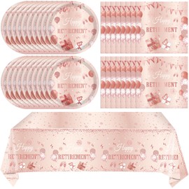 41Pcs Rose Gold Retirement Party Decorations, Retirement Party Tableware for Women Happy Retirement Paper Plates Napkins and Tablecloth, Pink Retired Dinnerware Retirement Party Supplies