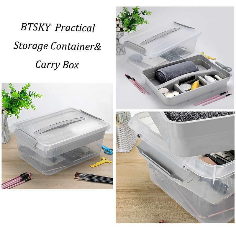 BTSKY Stack & Carry Box, Clear Plastic Storage Container Stackable