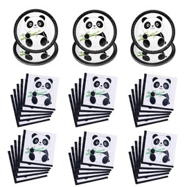70 Pcs Panda Disposable Tableware Set, Panda Party Supplies with 30pcs Panda Plates and 40pcs Napkins for Kids Baby Shower Birthday Decorations