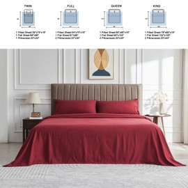 WODFAMY Microfiber Easy Fit Queen Size Bed Sheet Set Extra Soft Deep Pockets Luxury Hotel 4 Piece Set Burgundy Bed Sheets Queen Sheets