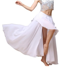 MUNAFIE Long Skirt with Slit, Irregular Skirts for Women, Dance Skirt, Dance Dress, Belly Dance Costume, White