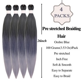 Blue Ombre Braiding Hair Pre stretched for Boho Braids hypoallergenic Knotless Curly Braiding Hair Non Itch Non Toxic Braids