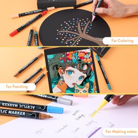 nauets 12 Colors Dual Tip Acrylic Paint Pens, Fine & Dot Tip Premium Coloring Markers Set for Wood, Rock Painting, Stone, Drawing, Canvas, Glass, Ceramic Surfaces and DIY Crafts Making Art Supplies