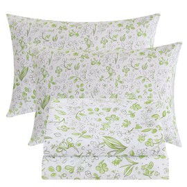 Bedlifes Floral Sheets Queen Ultra Soft Floral Bed Sheets Cute Printed Queen Sheet Set 100% Microfiber 16" Deep Pocket Sheets -4 Piece(Green Floral) Queen Size