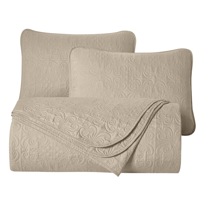 Chezmoi Collection Luca 3-Piece Oversized Bedspread Set, Queen Size, Khaki