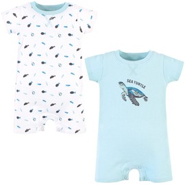 Touched by Nature Baby Boys' Organic Cotton Rompers, Endangered Sea Turtle, 3-6 Months