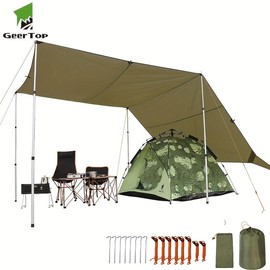 Extra Large Waterproof Camping Tent Tarp - Durable All-Weather Shelter, Safe Flame Retardant Hammock Rain Fly, Versatile Backpacking & Hiking Cover for Outdoor Adventures - Pole Set Not Included