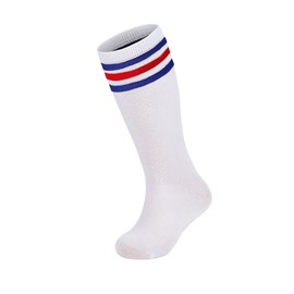 Toddler Baseball Soccer Socks Kids Athletic Tube Girls Boys Softball Youth Knee High Socks White Blue Red Stripes 3-6T