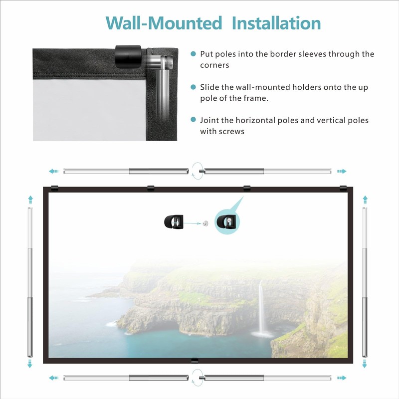 Foldable Projector Screen 70 inch with Lightweight Telescopic Pole Frame