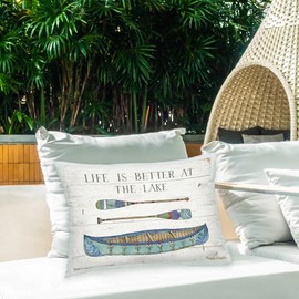 Stupell Industries Rustic Lake Canoe Outdoor Printed Pillow, 14 x 20, Blue