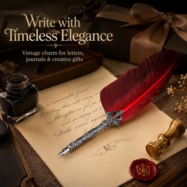 Feather Dip Pen Set for Calligraphy – Vintage Writing Kit with Nibs, Ink Bottle & Wax Seal for Gifts