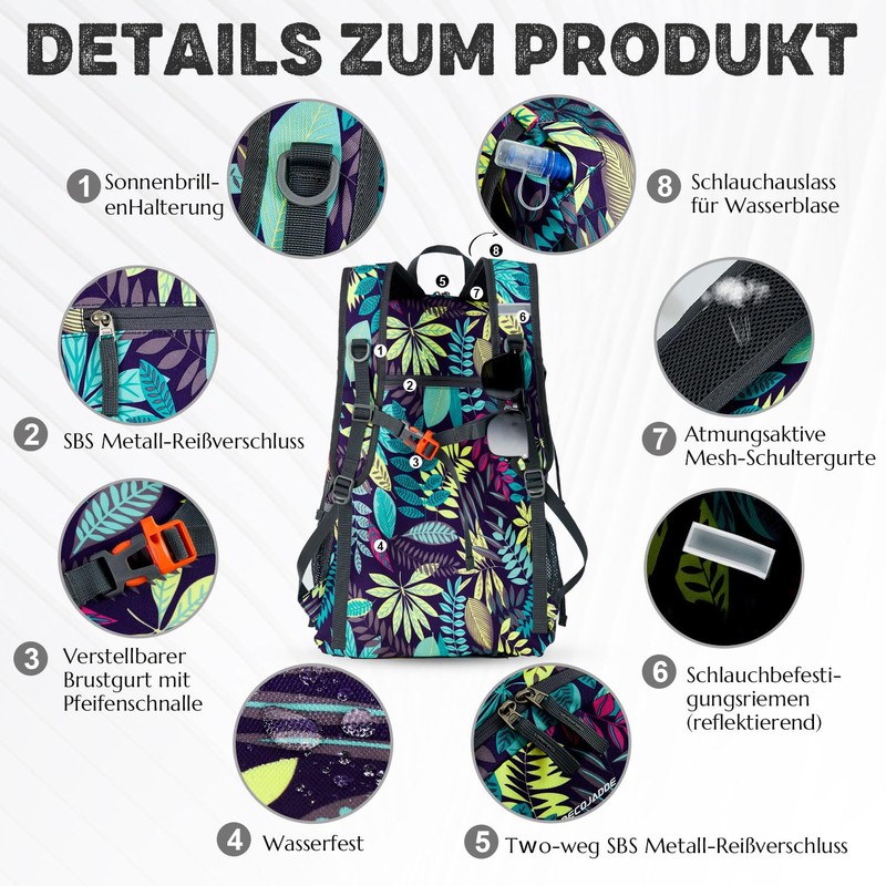 BECOJADDE Hiking Backpack Men Women 40L Ultralight Foldable Backpack Waterproof