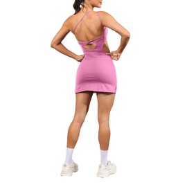 Beaufident Womens Summer Tennis Dress with Built Shorts Exercise Open Back Bodycon Dress for Golf Athletic Dresses Pink