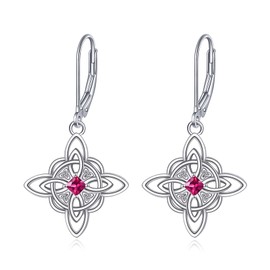 Sterling Silver Witch Knot Earrings Birthstone Drop Dangle Leverback Earring For Women Birthday Christmas Gifts, Sterling Silver