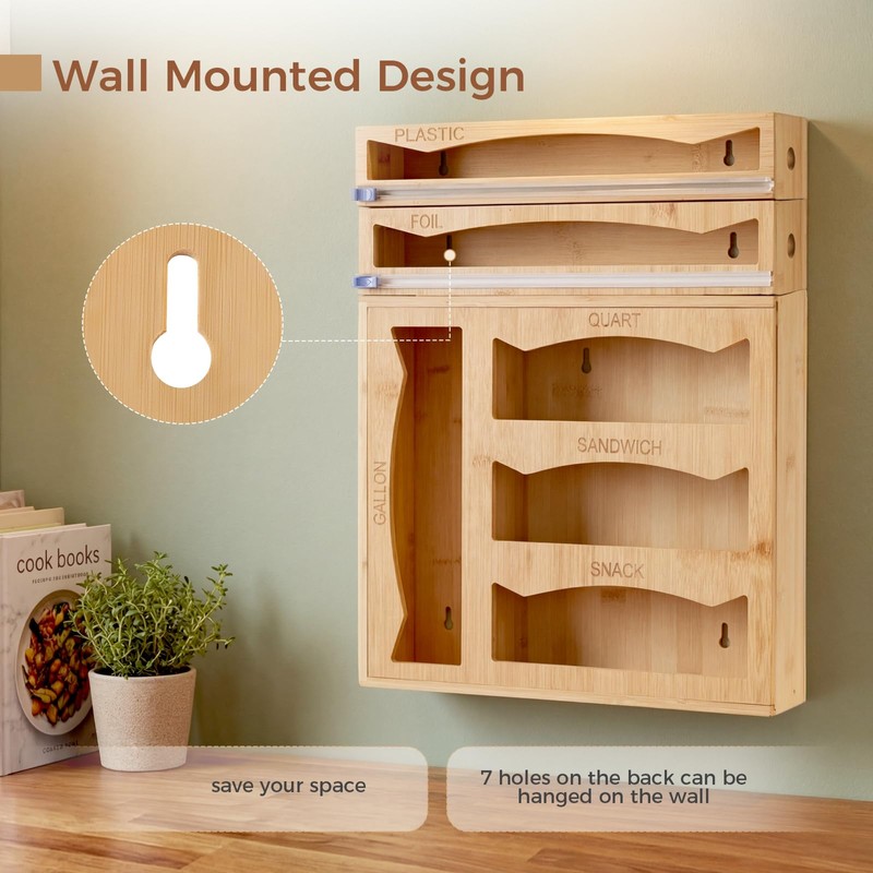 6 in 1 Storage Bag Organizer Kitchen Drawer, Bamboo Foil