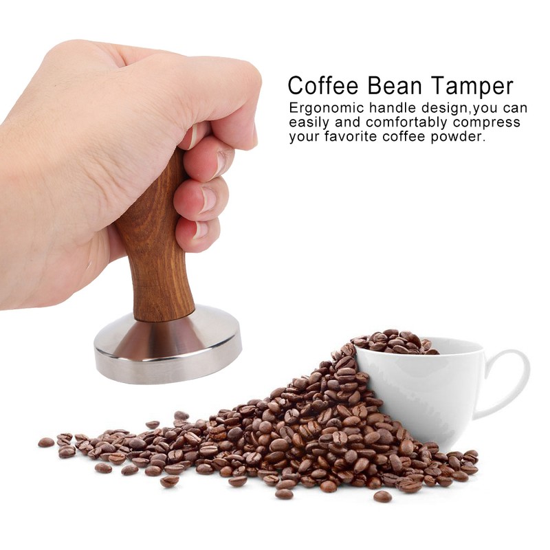 58mm Stainless Steel Coffee Tamper Wooden Handle Powder Pressing Tool