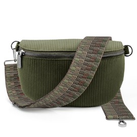 Artvall - Shoulder Bag Cord Bag Handbag Soft Corduroy Bag Bum Bag Small with Shoulder Strap Design Bag Strap Removable Adjustable Strap Crossbody Bag Waist Bag Women with Zip, Olive Green (Lines