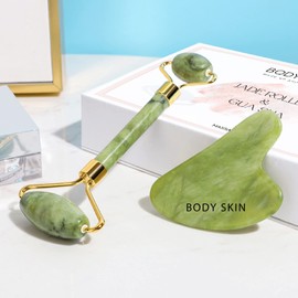 Body Skin Cosmetics Gua Sha Gesicht - Jadestein Anti-Falten aus Quarz mit Qualitätszertifikat - 100% Original Jade Roller (Grün)