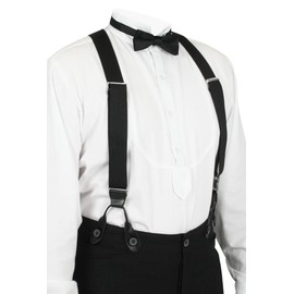 Historical Emporium Men's Elastic 1.5 Inch X-Back Button End Suspenders, Victorian Western Adjustable Braces Black