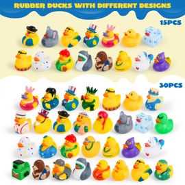 JOYIN 15 Pcs Rubber Ducks, Random Assortment Mini Rubber Duckie Toys with Mesh Carry Bag for Kids Baby Bath Shower Toys, Birthday Gifts, Summer Beach Pool Activity, Carnival, Holiday Party Favors