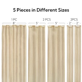 HOTBANANA Clip in hair Extensions, Ash Blonde Highlighted Platinum Blonde 5pcs Clip in Hair Extensions Real Human Hair Straight Remy Hair Extensions 14inch 80g