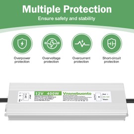 12V Power Supply 400W, 90-130V AC to 12V DC 33.3A Converter, IP67 Waterproof LED Driver, 12 Volt Low Voltage Transformer, Adapter with 3-Prong Plug for LED Light, Outdoor Indoor Use