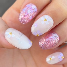 Spring flower handmade nail tips |Cherry blossoms, flowers|- Round / 봄꽃 수제네일팁 |벚꽃, 꽃| - 라운드