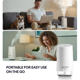 GENIANI Portable Cool Mist Humidifiers for Bedroom & Office - Ultrasonic Humidifier for Home, Baby, Small Room with Auto Shut Off, 250ML Easy to Clean Water Tank